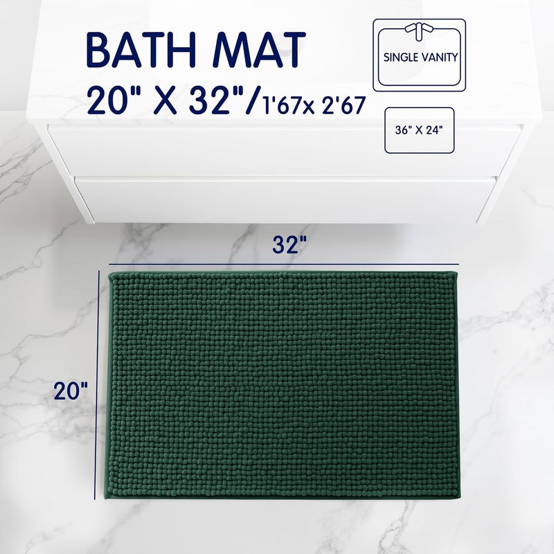 subrtex Bathroom Rugs, 20" x 32" Chenille Bath Rug Soft Short Plush Bath Mat Soft Shower Mat Water Absorbent Shower Mat Quick Dry Machine Washable, Celadon - Image 3