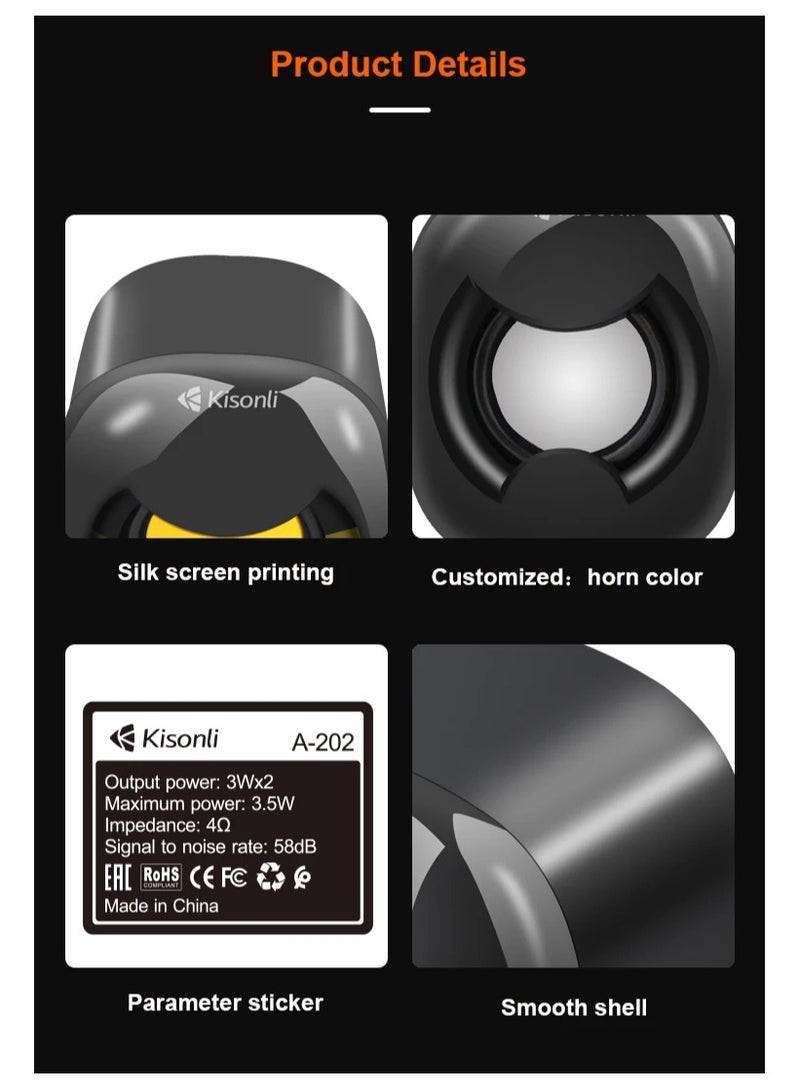 Kisonli Kisonli A-202 USB 2.0 Speaker – Clear Audio in a Sleek Practical Design  - Image 4