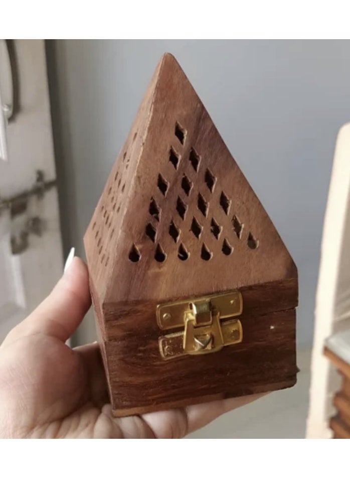 Incense Burner Holder Crystal And Wooden Pyramid Shape Burner Set Of 2 - Image 3