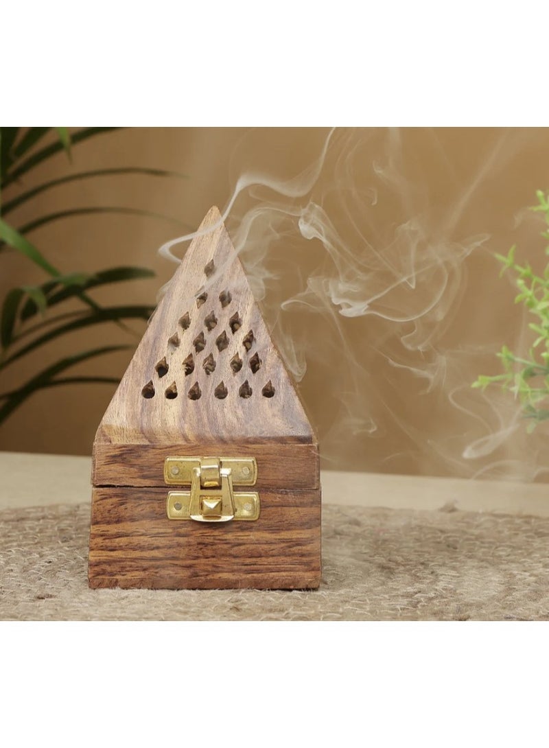 Incense Burner Holder Crystal And Wooden Pyramid Shape Burner Set Of 2 - Image 4