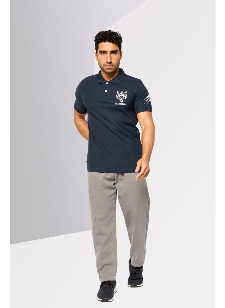 Plein Sport - Men Sportswear Fit Short Sleeve Outdoor Polo Shirt, Navy - Image 1