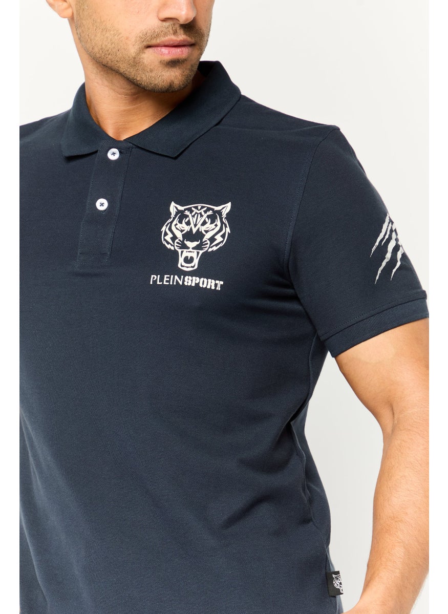 Plein Sport - Men Sportswear Fit Short Sleeve Outdoor Polo Shirt, Navy - Image 1
