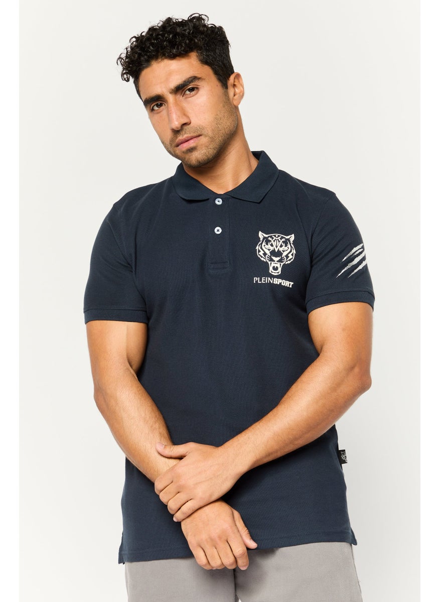Plein Sport - Men Sportswear Fit Short Sleeve Outdoor Polo Shirt, Navy - Image 1