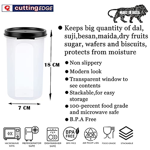Cutting EDGE Smart Slim Storage Set of 8 – 585ML | Airtight & Leak-Resistant Round Modular Plastic Containers for Pasta, Snacks & Cookies | Stackable, BPA-Free, Refrigerator Safe – Black - Image 2