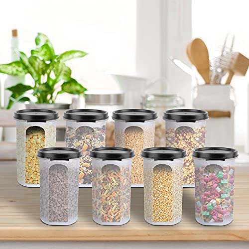 Cutting EDGE Smart Slim Storage Set of 8 – 585ML | Airtight & Leak-Resistant Round Modular Plastic Containers for Pasta, Snacks & Cookies | Stackable, BPA-Free, Refrigerator Safe – Black - Image 3