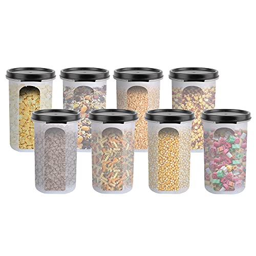 Cutting EDGE Smart Slim Storage Set of 8 – 585ML | Airtight & Leak-Resistant Round Modular Plastic Containers for Pasta, Snacks & Cookies | Stackable, BPA-Free, Refrigerator Safe – Black - Image 1