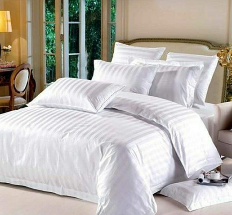 Fablicious Glace Cotton Satin Stripes Design Duvet / Razai / Quilt Cover Double Bed with Zipper Closure for Hotels / Rooms / Guest House / PG / Home - Size 90x100 Inch White (Dohar) - Image 1
