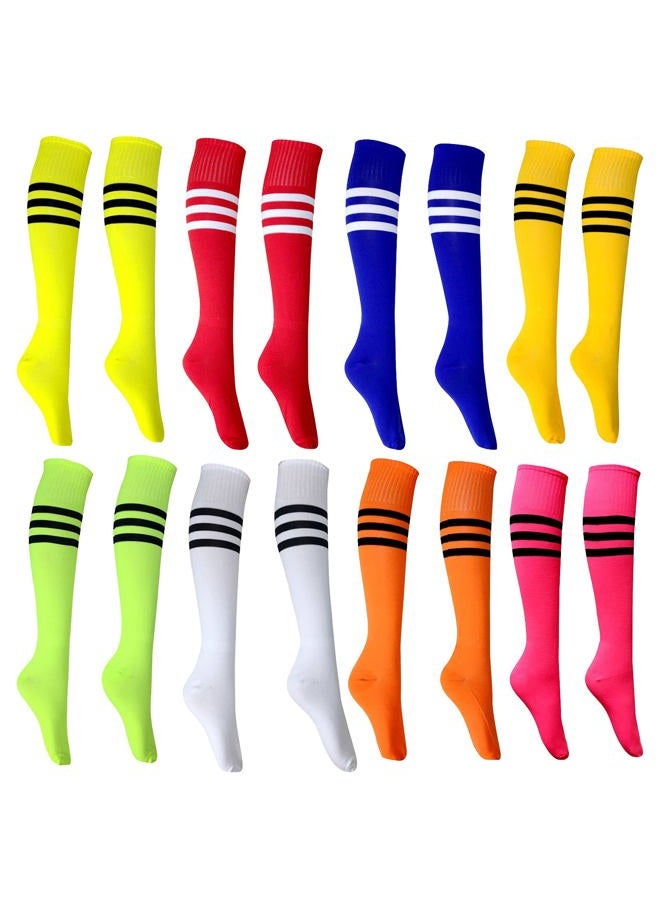 Aulufft Cooyeah Neon Knee High Socks, 8 Pairs Striped Tube Sock Athletic Baseball Basketball Dance Neon Colored Soccer Socks for Adult Girls Women Youth, 8 Colors/Set - Image 1