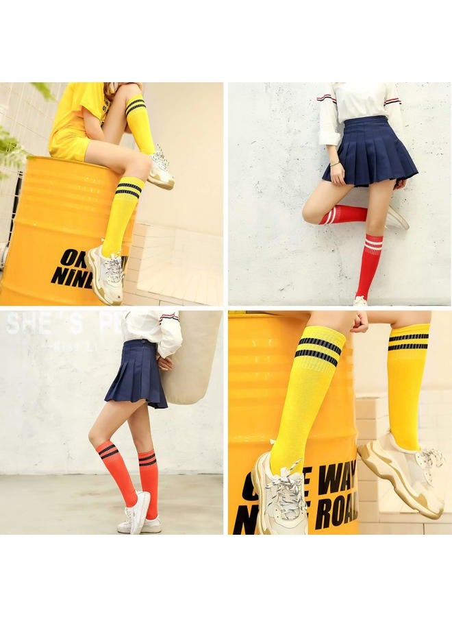 Aulufft Cooyeah Neon Knee High Socks, 8 Pairs Striped Tube Sock Athletic Baseball Basketball Dance Neon Colored Soccer Socks for Adult Girls Women Youth, 8 Colors/Set - Image 5