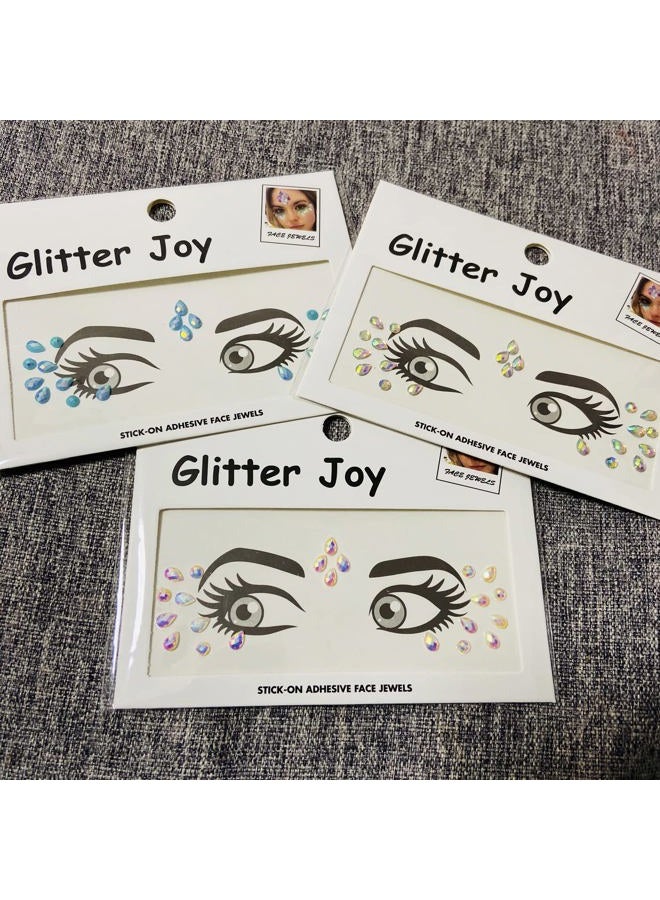 Leoars Tear Face Gems Glitter Tattoo for Eye Corner and Forehead Bindi Rhinestone Face Jewelry Rave Party Decorations For Women Kids, 3-Pack - Image 2