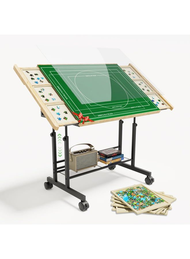CODACE Puzzle Table with Drawers - 1500 Pieces Jigsaw Puzzle Tables for Adults, Tilting Puzzles Board with Cover, Puzzles Table with Storage and Adjustable Height Legs，Present for Puzzles Enthusiast - Image 1