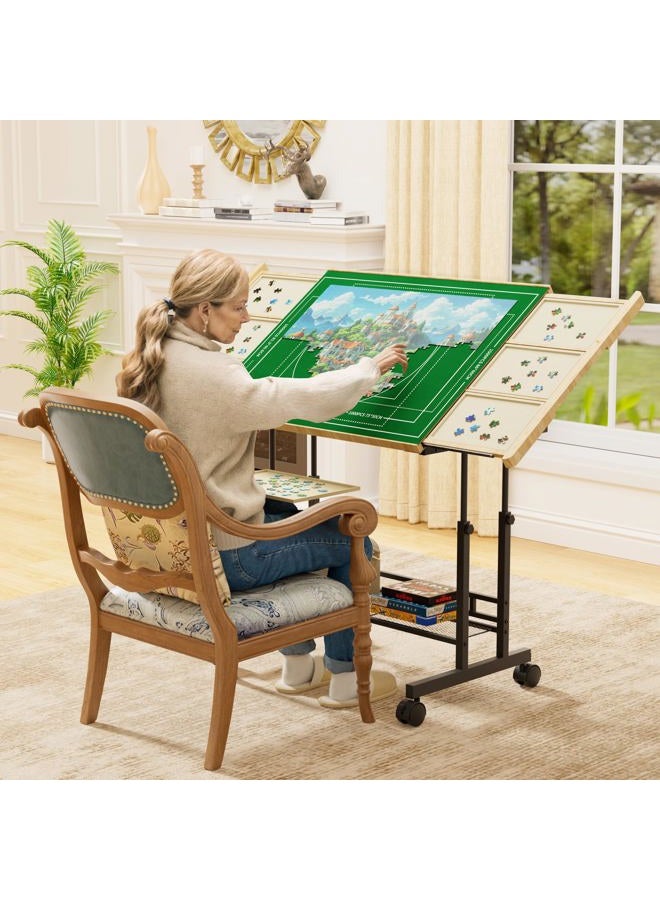 CODACE Puzzle Table with Drawers - 1500 Pieces Jigsaw Puzzle Tables for Adults, Tilting Puzzles Board with Cover, Puzzles Table with Storage and Adjustable Height Legs，Present for Puzzles Enthusiast - Image 2