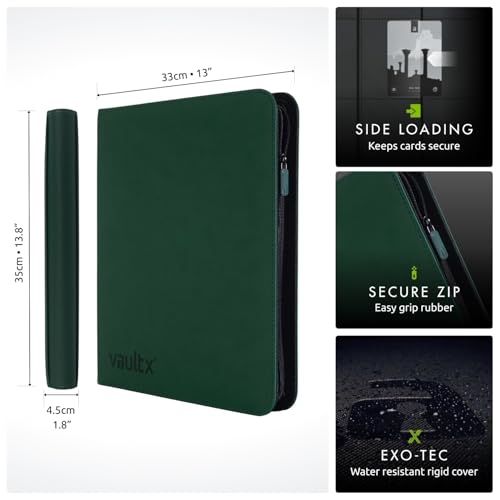 Vault X 12 Pocket Zip Binder 480 Cards ExoTec Material 20 SideLoading Pages Green - Image 5