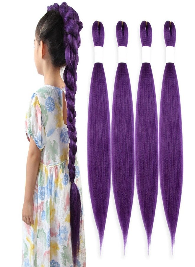 KAVSORAPI Purple Braiding Hair 20 Inch Pre Stretched Hair Long Straight Crochet Braids Yaki Texture Synthetic Fiber 4 Packs (Dark Purple) - Image 1