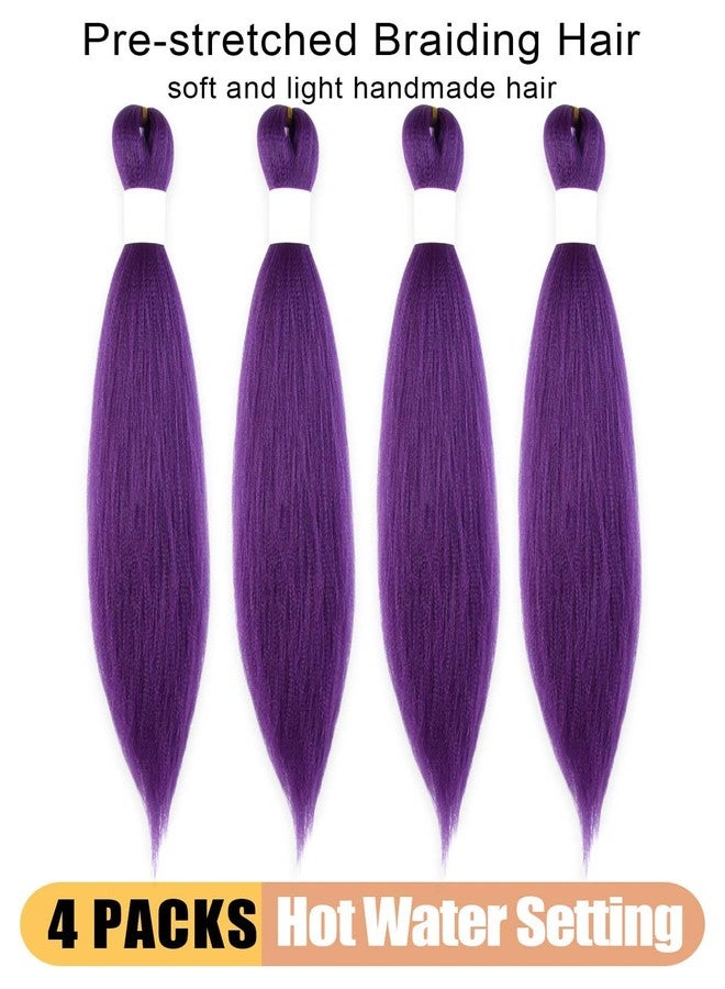KAVSORAPI Purple Braiding Hair 20 Inch Pre Stretched Hair Long Straight Crochet Braids Yaki Texture Synthetic Fiber 4 Packs (Dark Purple) - Image 4