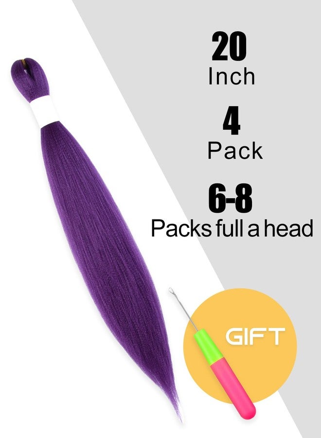 KAVSORAPI Purple Braiding Hair 20 Inch Pre Stretched Hair Long Straight Crochet Braids Yaki Texture Synthetic Fiber 4 Packs (Dark Purple) - Image 2