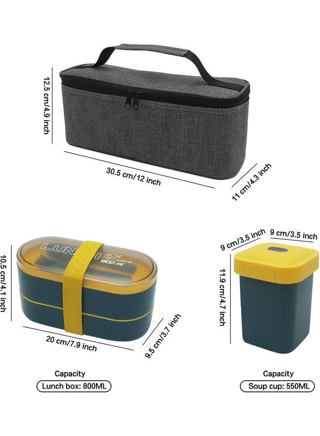 Portable Soup Cup with Double Layer Lunch Box Set Red/Yellow 30 x 11 12.50cm - Image 4