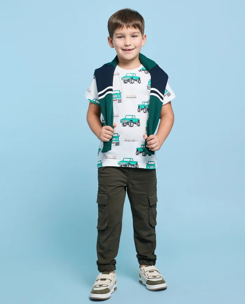 أر أند بي Printed T-Shirt with Crew Neck and Short Sleeves