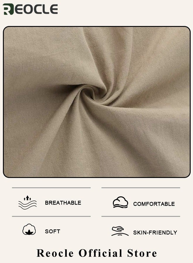REOCLE Women's Maxi Dress Cotton Linen Dress Long Sleeve Casual Long Dress with Pockets Simple Loose Round Neck Dress  - Image 4