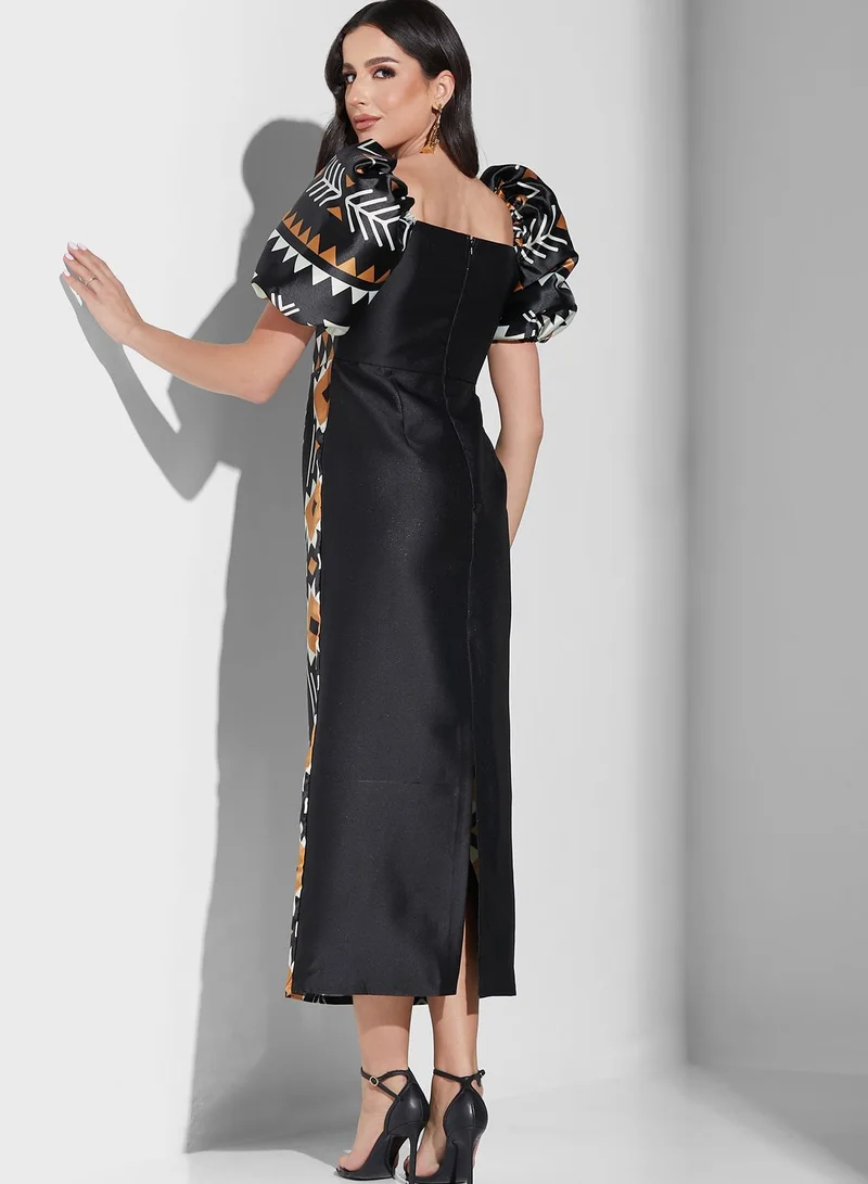 Threadz by Ajooni Balloon Sleeve Printed Dress