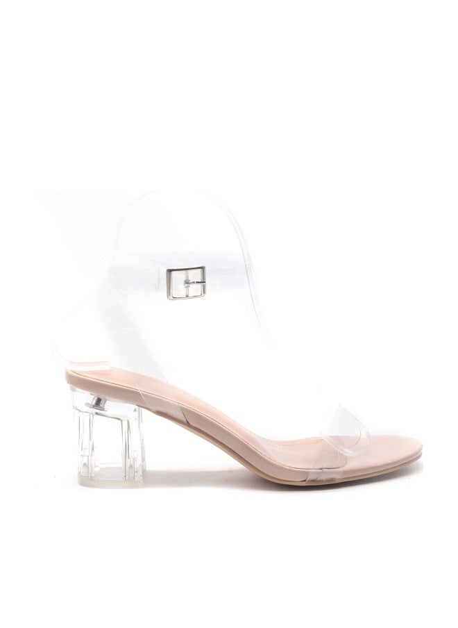 Cape Robbin Wisdom Clear Chunky Block Low Heels for Women, Transparent Strappy Open Toe Shoes Heels for Women - Nude Size 8 - Image 1