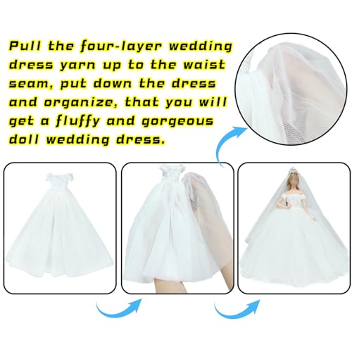 BJDBUS Wedding Set White Dress Bridal Veil and Groom Formal Suit Outfit for Boys Girl 11.5 in. Doll Clothes - Image 4