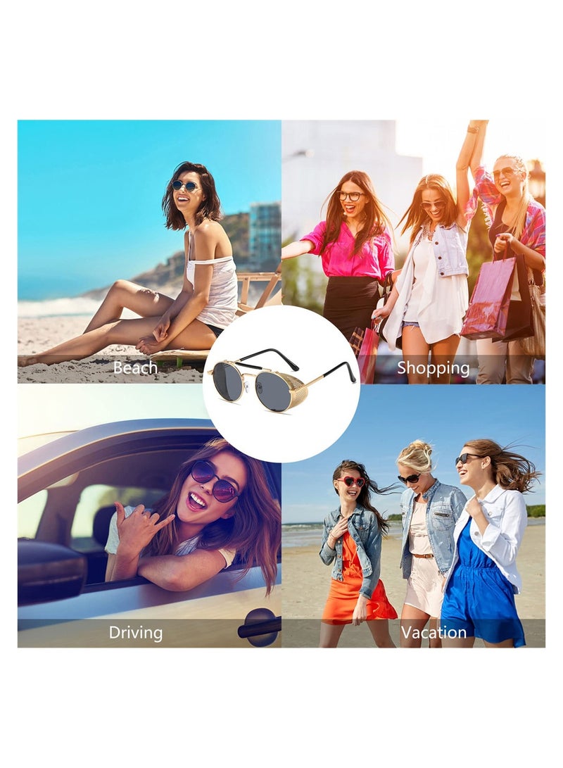 KASTWAVE Steampunk Sunglasses, Vintage Round Punk Classic Trendy UV400 Protection Men Sunglasses, Chic & Timeless Eyewear for Men and Women - Image 5