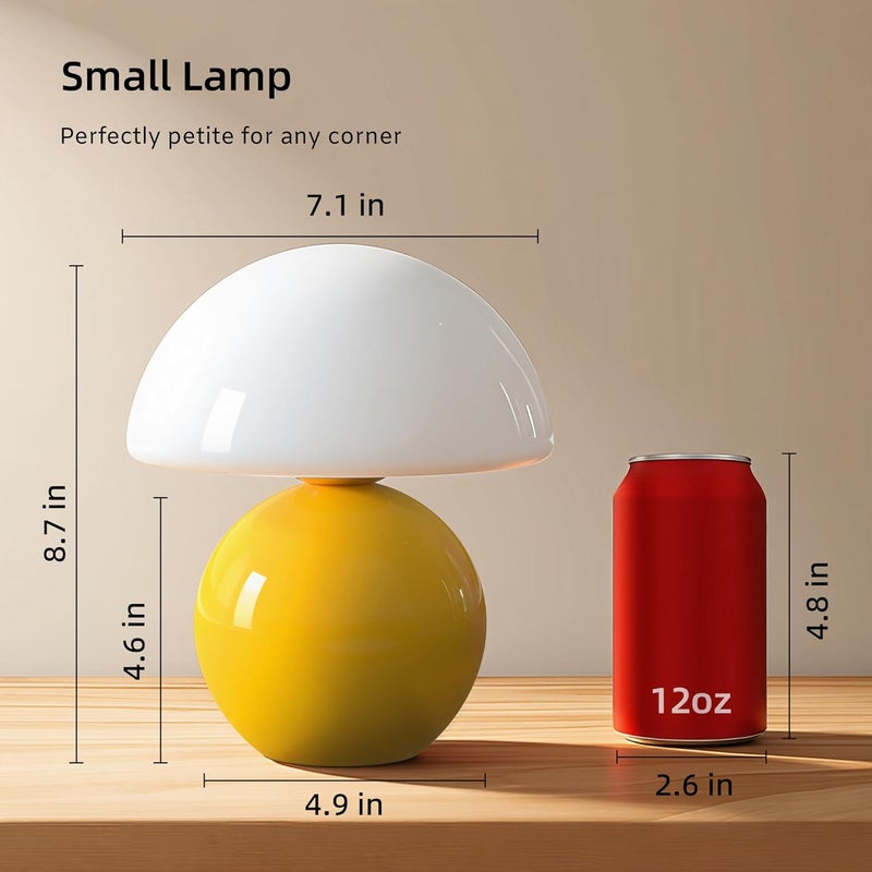 Dawnwake Mushroom Lamp Desk Lamp for Bedroom,Table Bedside Small Lamps for Living Room,Mushroom Decor Cute Mini Modern Mid Century Lamps for Night Stands,Aesthetic Home Living Room Decor(Yellow) - Image 5