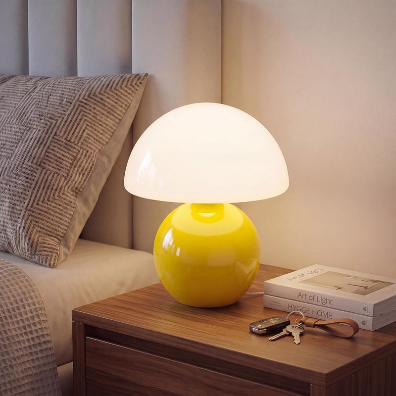 Dawnwake Mushroom Lamp Desk Lamp for Bedroom,Table Bedside Small Lamps for Living Room,Mushroom Decor Cute Mini Modern Mid Century Lamps for Night Stands,Aesthetic Home Living Room Decor(Yellow) - Image 1