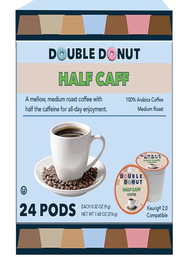 Double Donut Coffee Half Caff Coffee Pods, Single Serve Half Caffeine Coffee Pods For Keurig K Cup Brewers, Medium Roast, 24 Count - Image 1