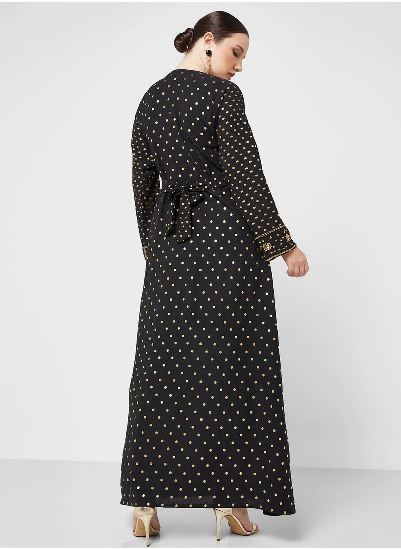 ARABIAN CLOSET Embellished Square Neck Jalabiya