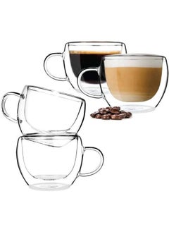 lass Coffee Cups Double Walled Espresso Coffee Glass Mugs with Handle (Set of 4 )