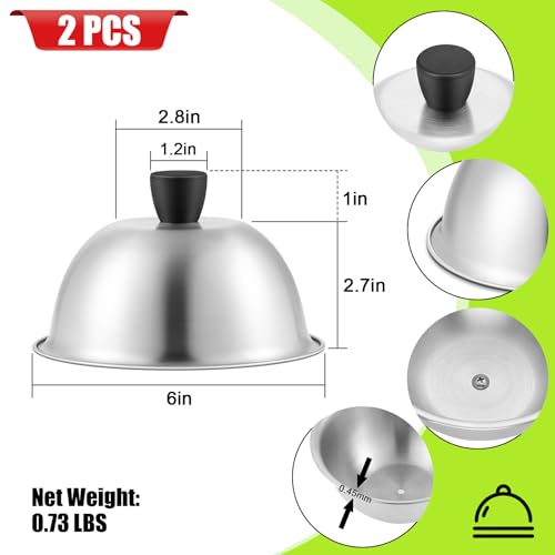 HaSteeL 6 Inch Basting Cover Stainless Steel Melting Dome Set of 2 Small Metal Steaming Cover Grill Lid for Cheese Burger Ideal for Indoor Outdoor Flat Top Griddle Teppanyaki Dishwasher Safe - Image 3