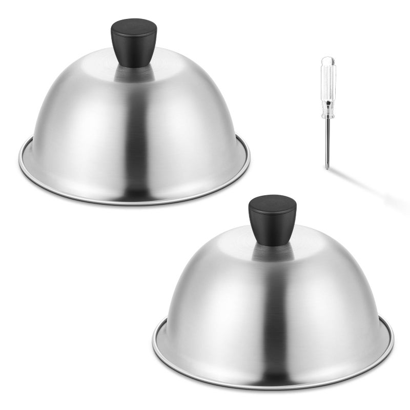 HaSteeL 6 Inch Basting Cover Stainless Steel Melting Dome Set of 2 Small Metal Steaming Cover Grill Lid for Cheese Burger Ideal for Indoor Outdoor Flat Top Griddle Teppanyaki Dishwasher Safe - Image 2