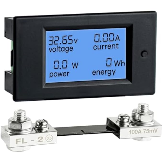 NALACAL Digital Ammeter Voltmeter Dc 65100V 0100A Lcd Display Digital Power Monitoring Meter Voltage Current Power Energy Meter Ammeter Voltmeter Multimeter With 100A Current Shunt - Image 1