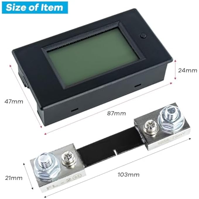 NALACAL Digital Ammeter Voltmeter Dc 65100V 0100A Lcd Display Digital Power Monitoring Meter Voltage Current Power Energy Meter Ammeter Voltmeter Multimeter With 100A Current Shunt - Image 4