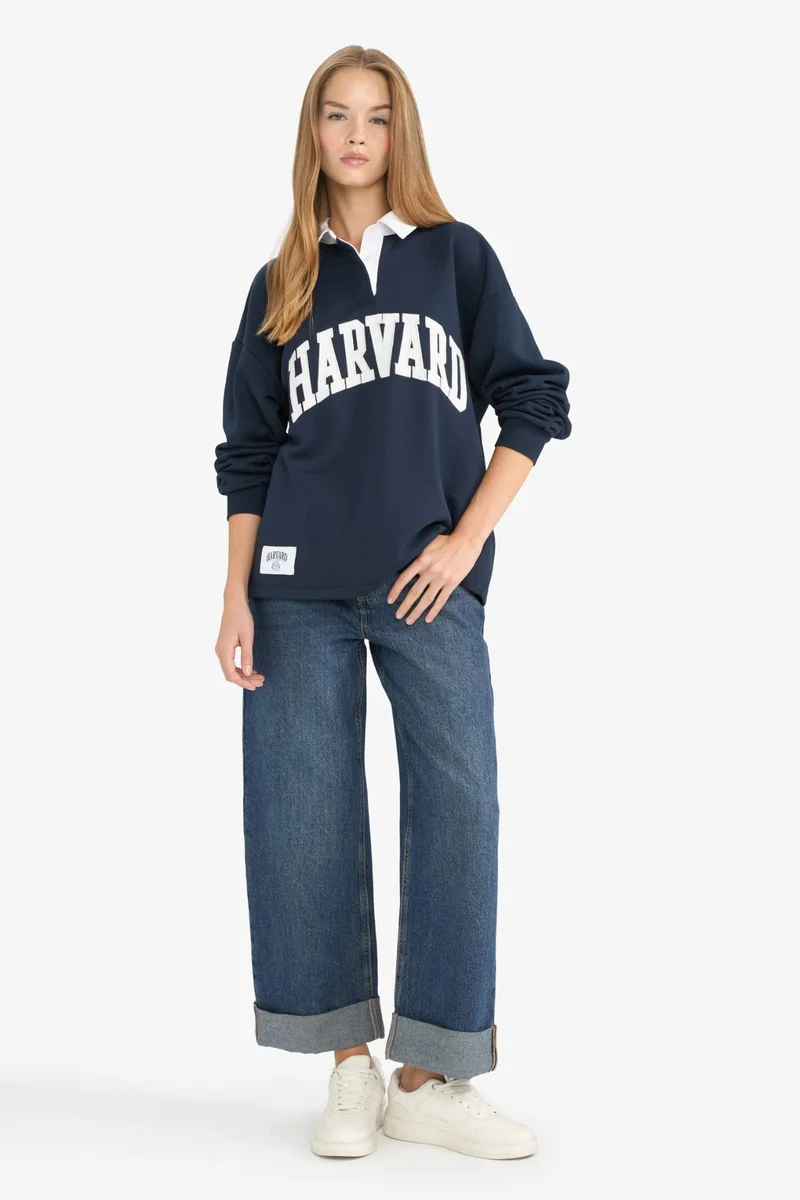 DeFacto Oversize Fit Harvard University Licensed Long Sleeve Sweatshirt