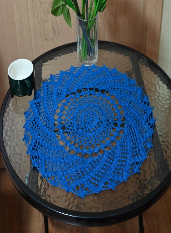 BIBITIME Anniversary Mother's Day 15 in to 17 in Round Whirlpool Crochet Doilies Table Runner Dining Mat Kitchen Lace Placemats (Blue,Pack of 1PC) - Image 5