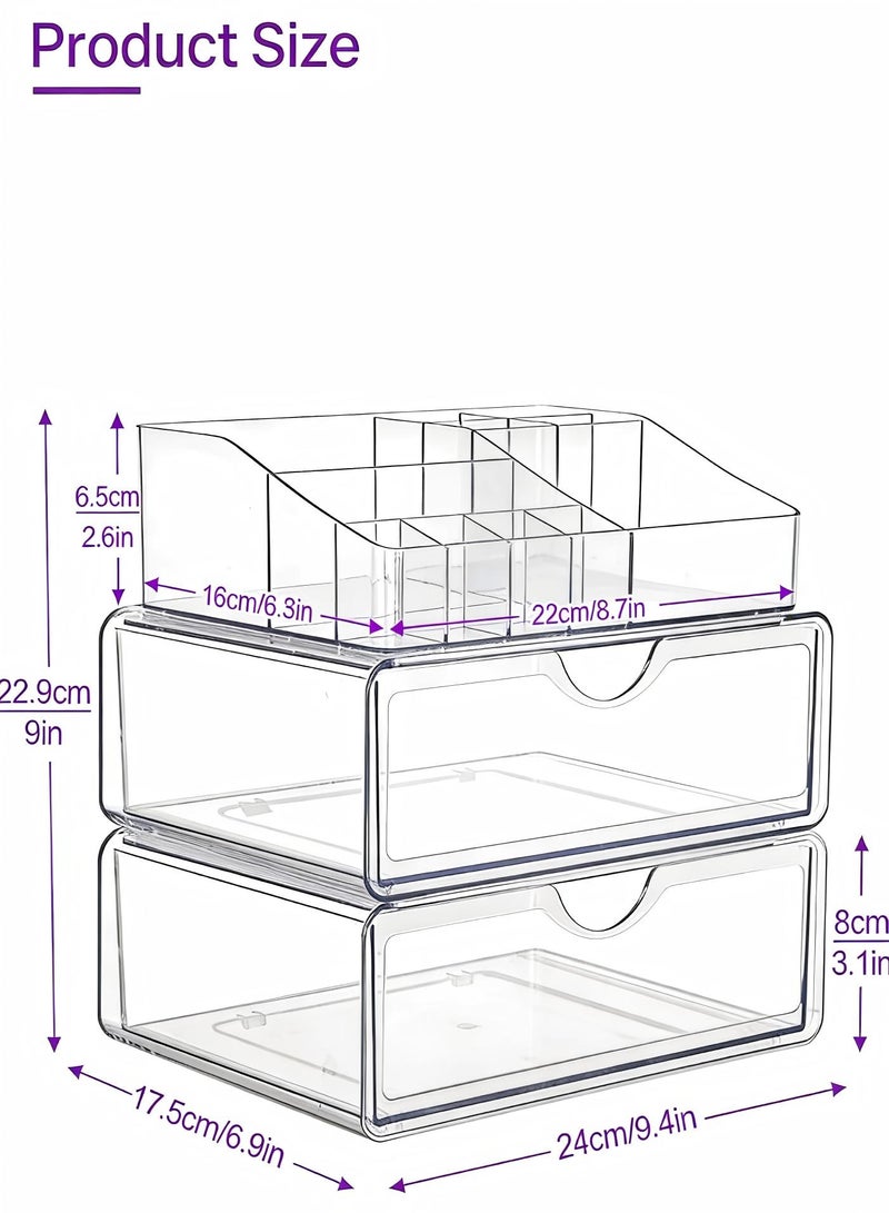 AiheArron 3 Tier Clear Makeup Organizer with Drawer,Cosmetic Storage for Dresser Countertop and Bathroom Vanity,Beauty Holder for Lipstick Brush Skincare - Image 5