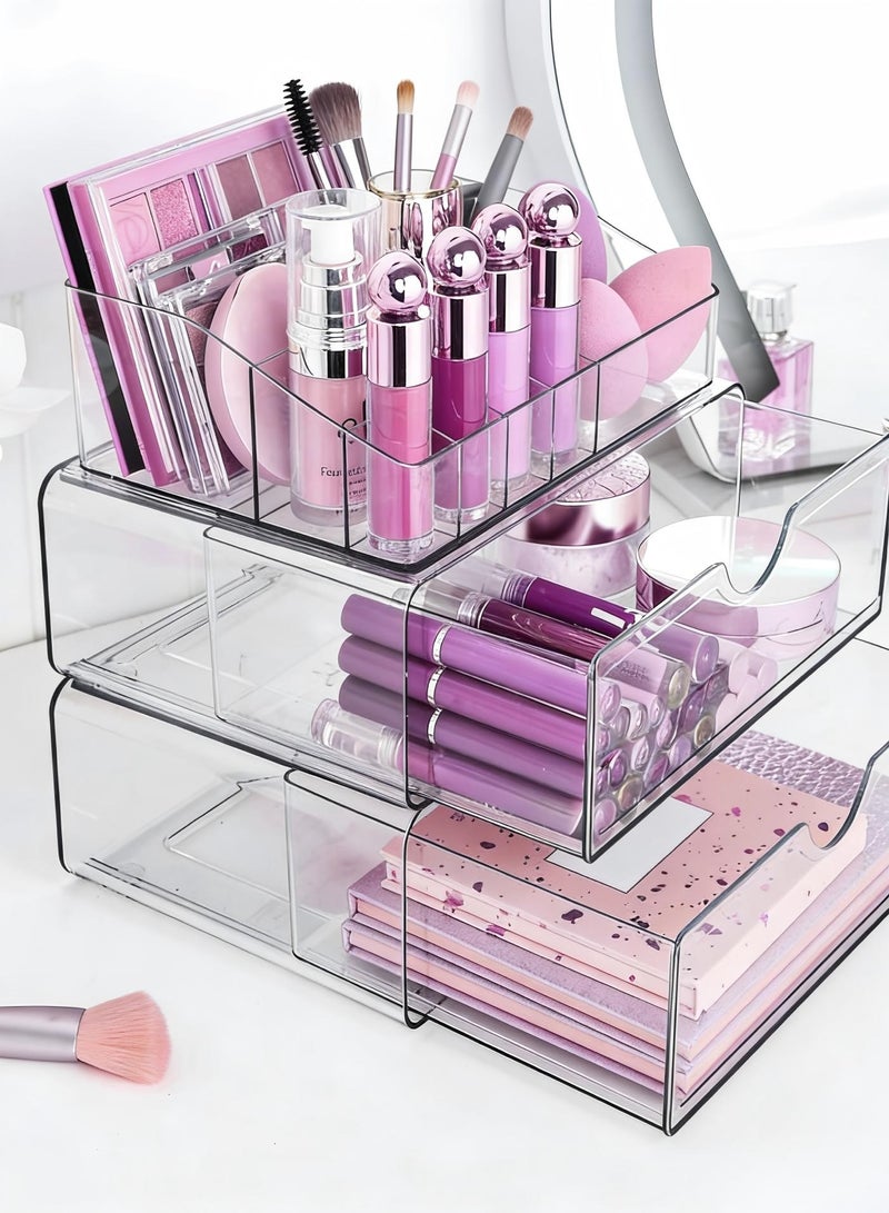AiheArron 3 Tier Clear Makeup Organizer with Drawer,Cosmetic Storage for Dresser Countertop and Bathroom Vanity,Beauty Holder for Lipstick Brush Skincare - Image 2