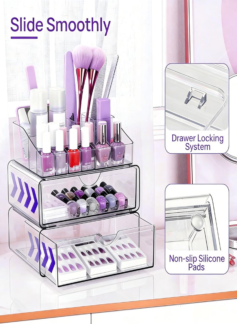 AiheArron 3 Tier Clear Makeup Organizer with Drawer,Cosmetic Storage for Dresser Countertop and Bathroom Vanity,Beauty Holder for Lipstick Brush Skincare - Image 4