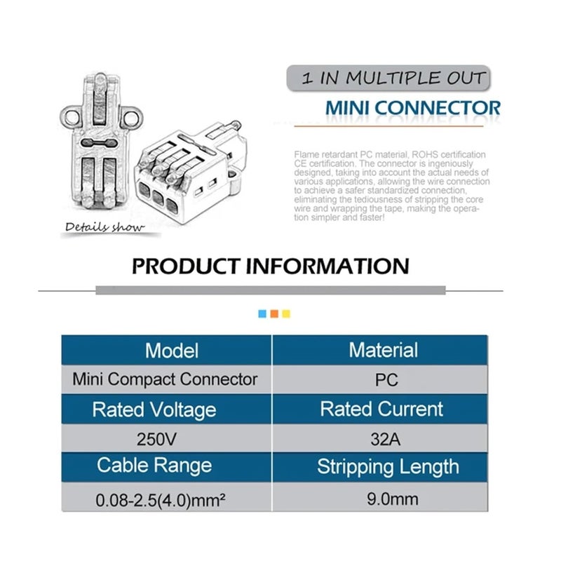 5Pcs Mini Fast Compact Splicing Conductor Connector 1 In Multiple Out Splitter Terminal Block D1 2TBL - Image 4
