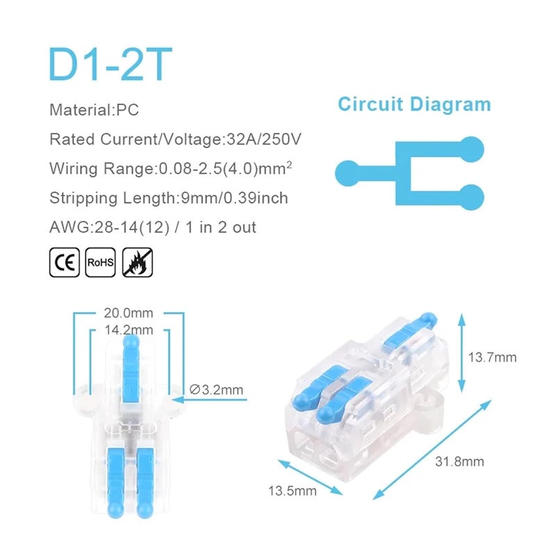 5Pcs Mini Fast Compact Splicing Conductor Connector 1 In Multiple Out Splitter Terminal Block D1 2TBL - Image 2