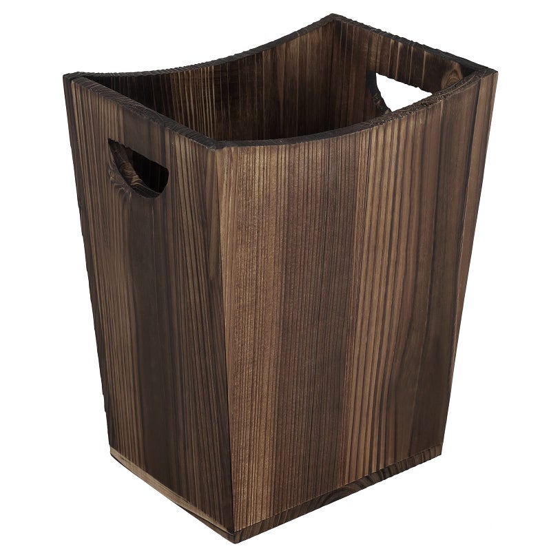 ETELI Wood Waste Basket Small Trash Can for Office Rectangular Trash Can Decorative with 2 Handles for Bathroom Bedroom Kitchen Hotel Brown