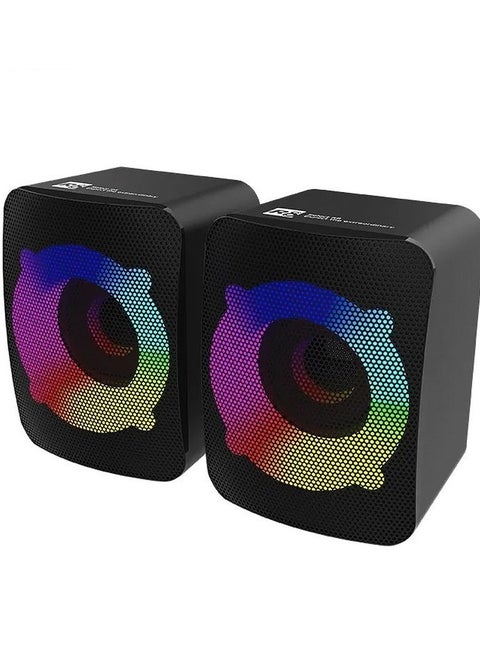 مكبر صوت كمبيوتر SP07 RGB متعدد الوسائط 2.0 قناة، 3 وات * 2 مكبر صوت كمبيوتر سلكي صغير مزود بمنفذ USB 2.0 + قابس صوت 3.5 مم، موسيقى LED ستيريو للكمبيوتر والكمبيوتر المحمول والهاتف المحمول | أسود