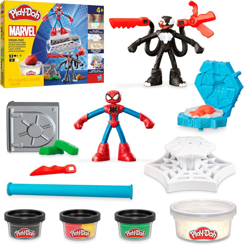 Play-Doh مجموعة حرب إطلاق وشريحة سبايدر مان من مارفل مع 2 شخصية حركة مرنة و 7 ملحقات، ألعاب التخيل للأولاد والبنات من 4 سنوات وما فوق - Image 1