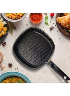 Eslite eslite Aluminium Non-Stick Grill Fry Pan, Scratch Resistant Cookware for Cooking Frying with PFOA Free Coating, Bakelite Cool Touch Handle, Stainless Steel Rivets, 1 Year Warranty (Black)  - Image 2