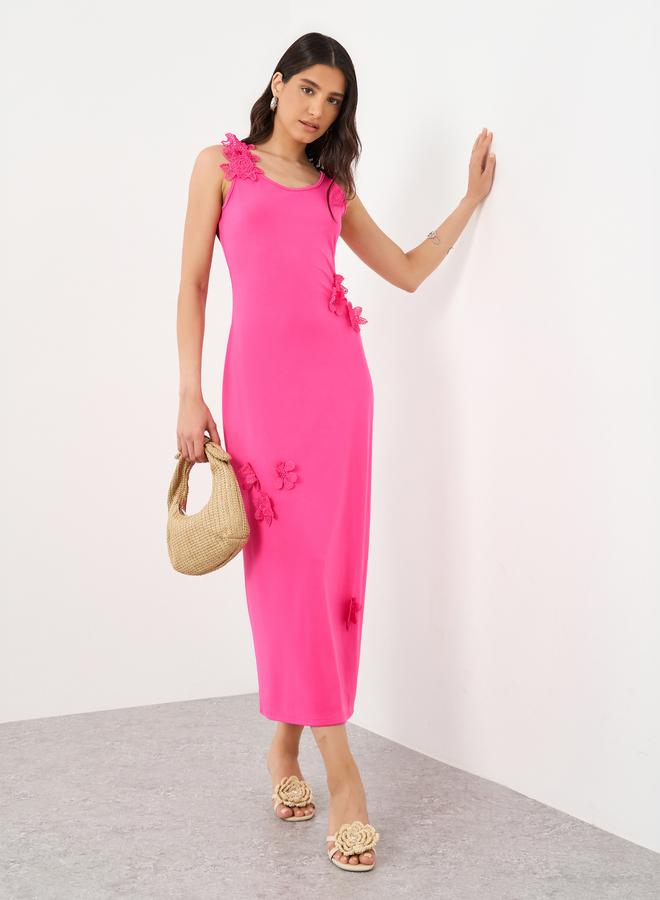 تايك تو فستان ميدي بدون أكمام بتطريز دانتيل وردي وزهور - Image 1