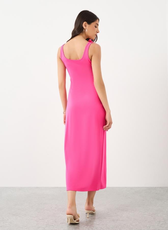 تايك تو فستان ميدي بدون أكمام بتطريز دانتيل وردي وزهور - Image 5