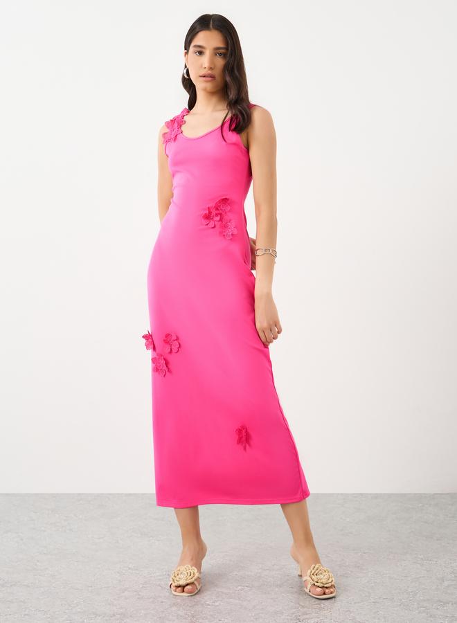 تايك تو فستان ميدي بدون أكمام بتطريز دانتيل وردي وزهور - Image 2